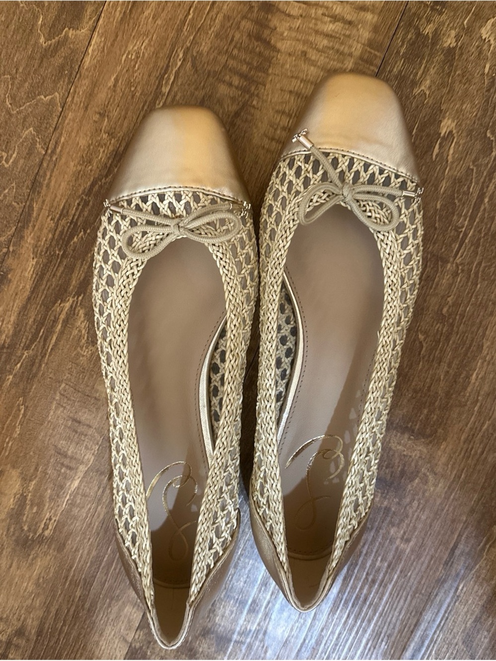 Sam Edelman Woven Tan and Gold Ballet Flats